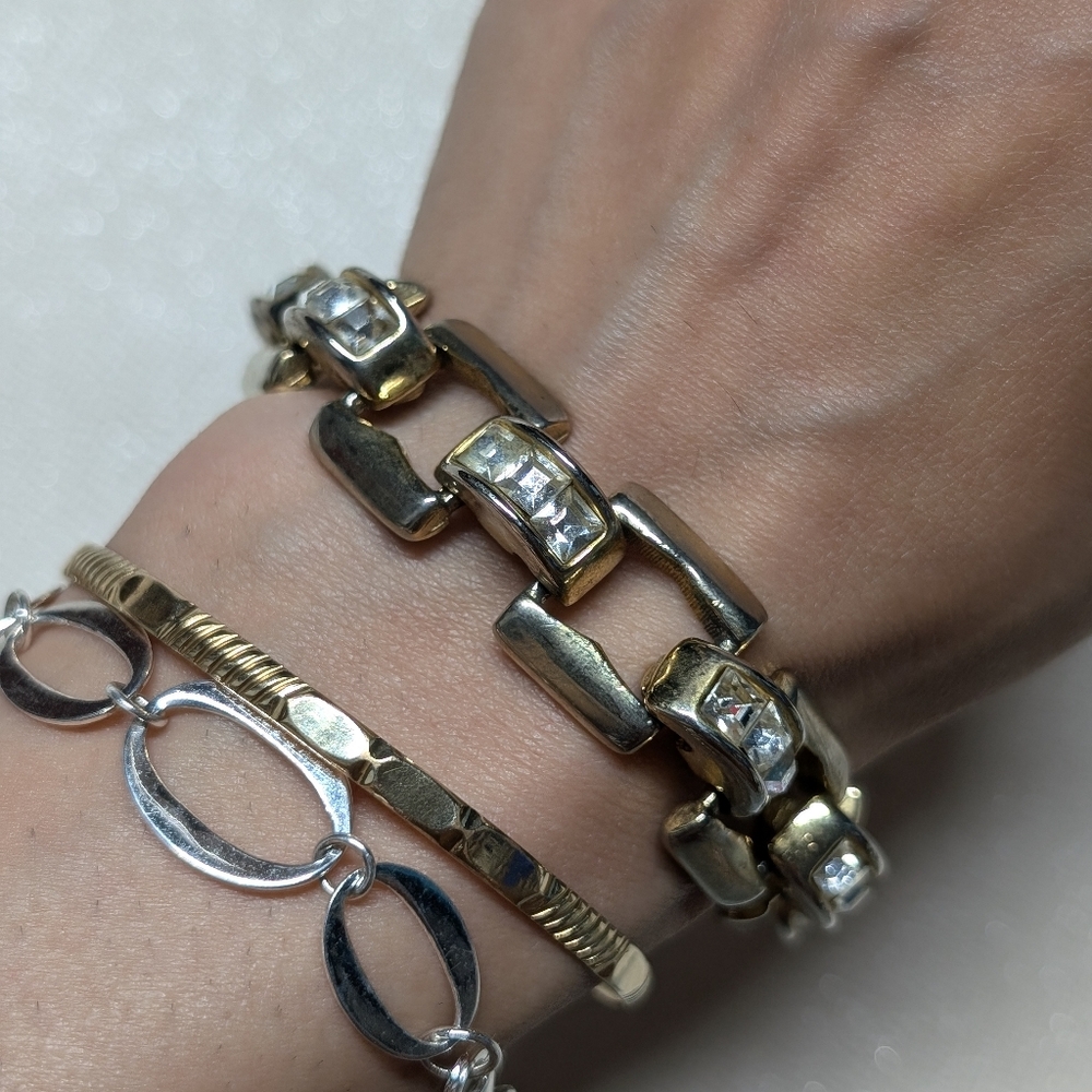 Elegant Gold and Silver Rhinestone Diamond Chunky Chain Bracelet Gold Plated
